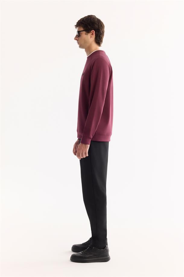 Mürdüm Bisiklet Yaka Rubber Baskılı İnterlok Sweatshirt
