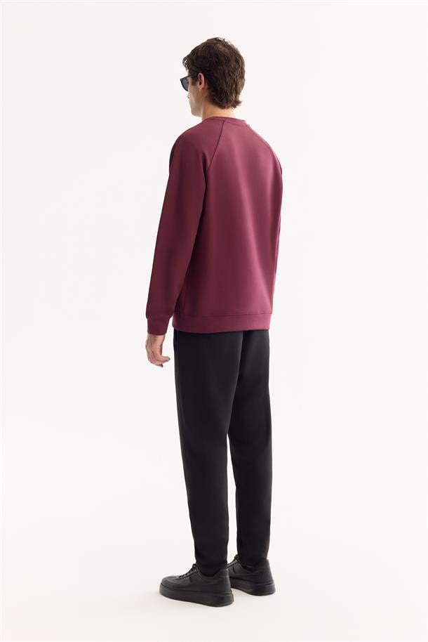 Mürdüm Bisiklet Yaka Rubber Baskılı İnterlok Sweatshirt