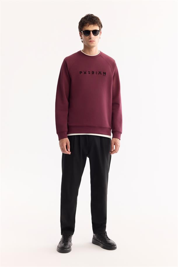 Mürdüm Bisiklet Yaka Rubber Baskılı İnterlok Sweatshirt