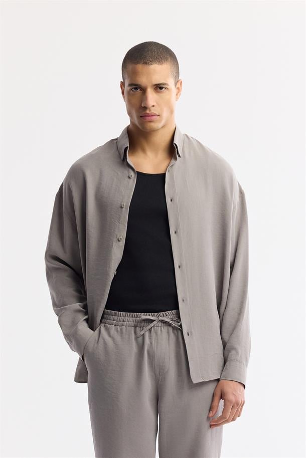 Nardo Gri Beli Lastikli Modal Rahat Kesim Truva Relaxed Fit Pantolon