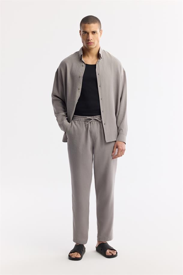 Nardo Gri Beli Lastikli Modal Rahat Kesim Truva Relaxed Fit Pantolon
