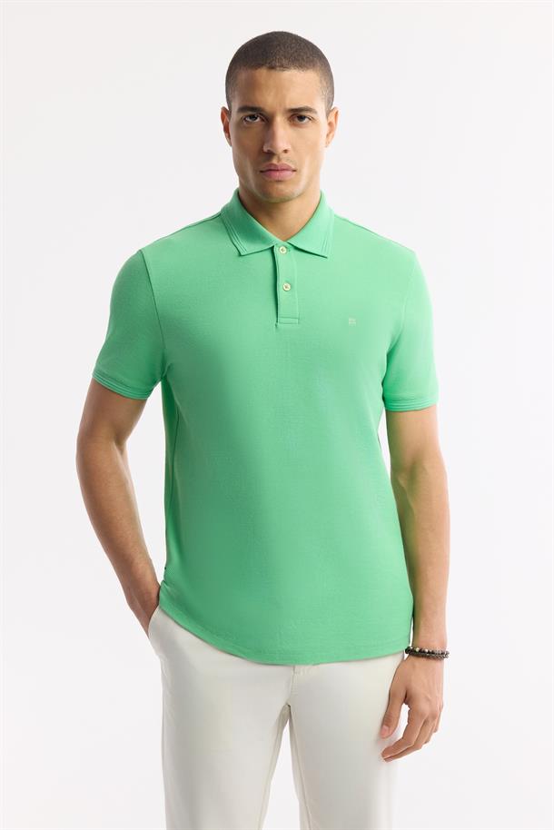 Neon Yeşil Polo Yaka Kırılmaz Yaka, Serin Tutan, Hızlı Kuruyan Pamuklu T-Shirt