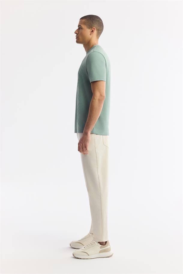 Nil Yeşili Bisiklet Yaka Puff Print T-Shirt