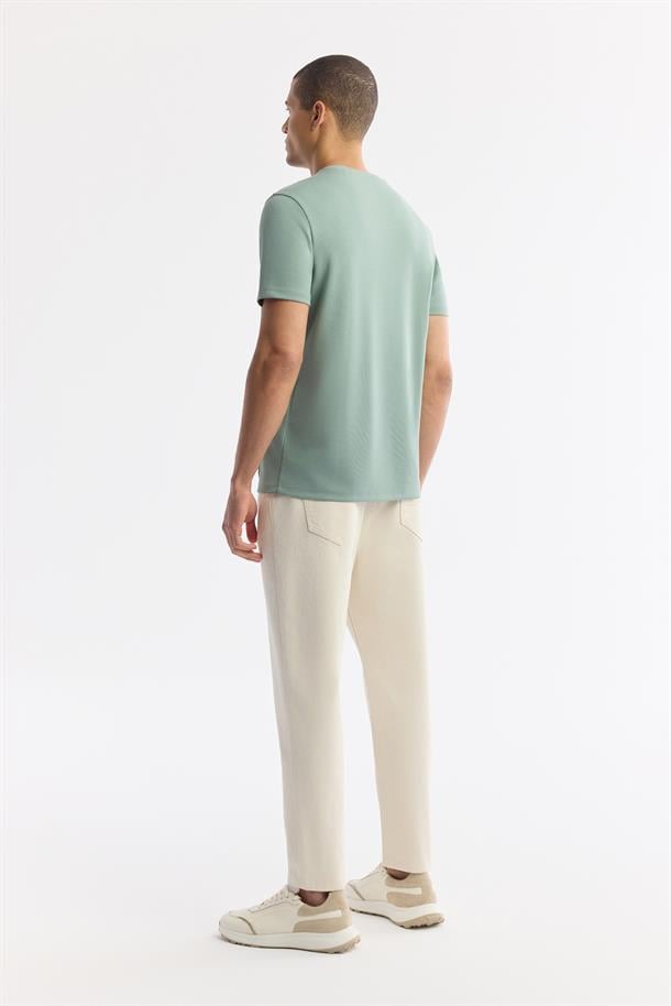 Nil Yeşili Bisiklet Yaka Puff Print T-Shirt