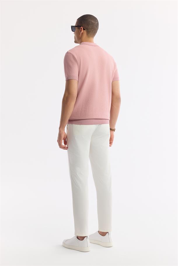 Pembe Polo Yaka Dokulu Triko T-shirt