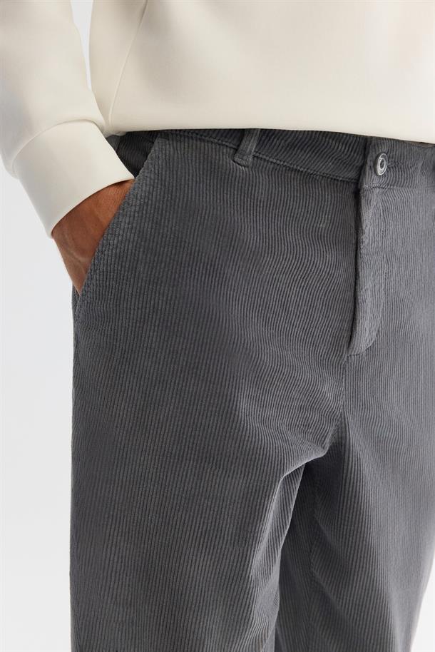 Petrol Mavi Klasik Bel Kalın Fitilli Kadife Chino Garni Detaylı Relaxed Fit Pantolon