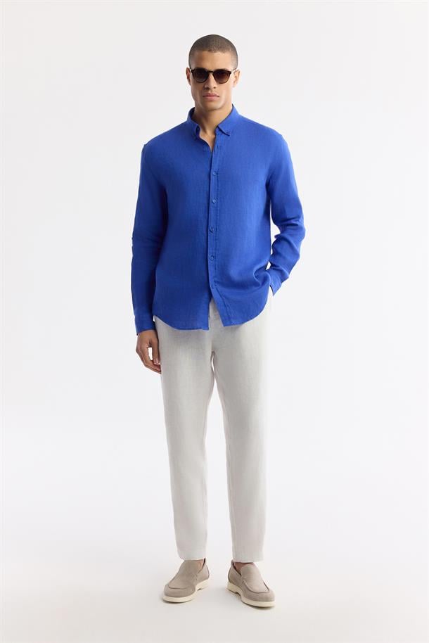 Royal Blue Linen Shirt