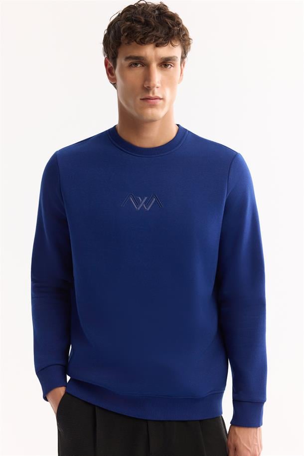 Royal Blue Crew Neck Knit Sweatshirt