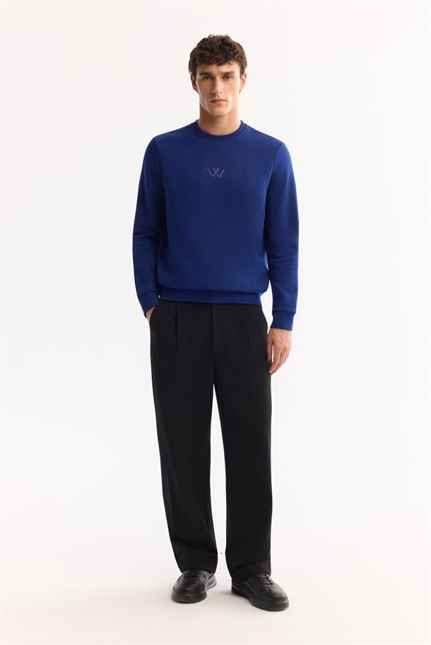 Royal Blue Crew Neck Knit Sweatshirt