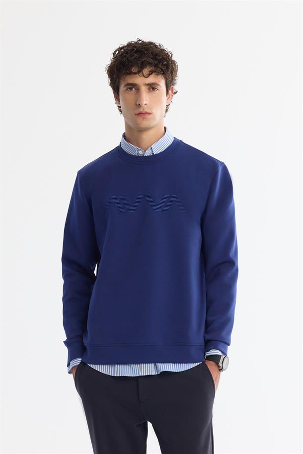 Royal Blue Crew Neck Printed Sweatshirt