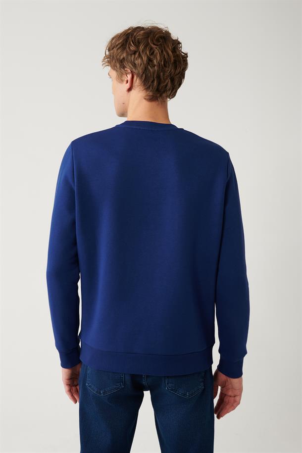 Saks Şardonlu Kumaş Bisiklet Yaka Enjeksiyon Baskılı Sweatshirt