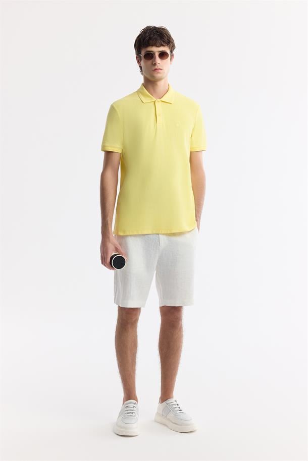 Sarı %100 Pamuk Hızlı Kuruyan Kıvrılmayan Polo Yaka T-Shirt