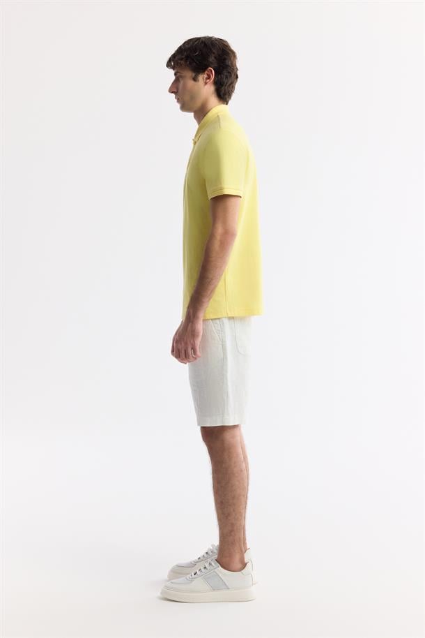 Sarı %100 Pamuk Hızlı Kuruyan Kıvrılmayan Polo Yaka T-Shirt