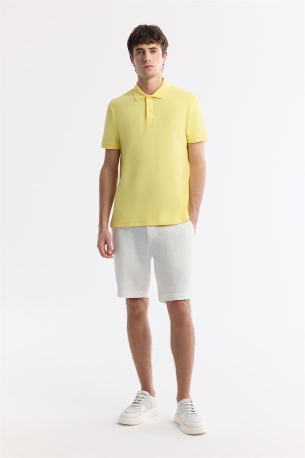 Sarı %100 Pamuk Hızlı Kuruyan Kıvrılmayan Polo Yaka T-Shirt