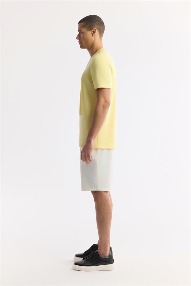 Sarı Bisiklet Yaka Enjeksiyon Baskılı İnterlok T-Shirt