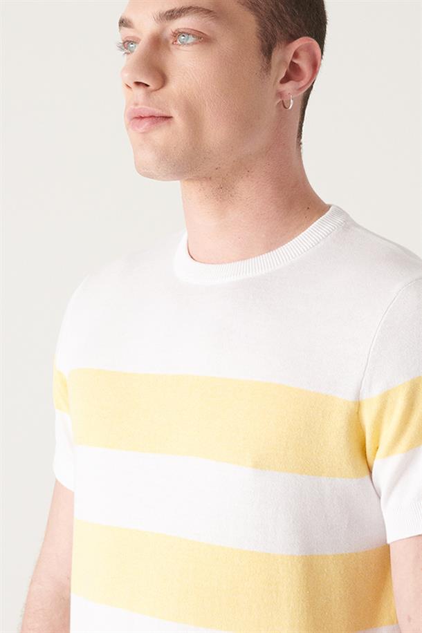 Sarı Çizgili Triko T-shirt