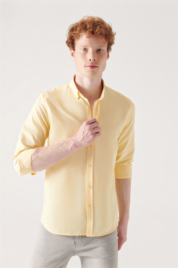 Sarı Oxford Düğmeli Yaka Regular Fit Gömlek