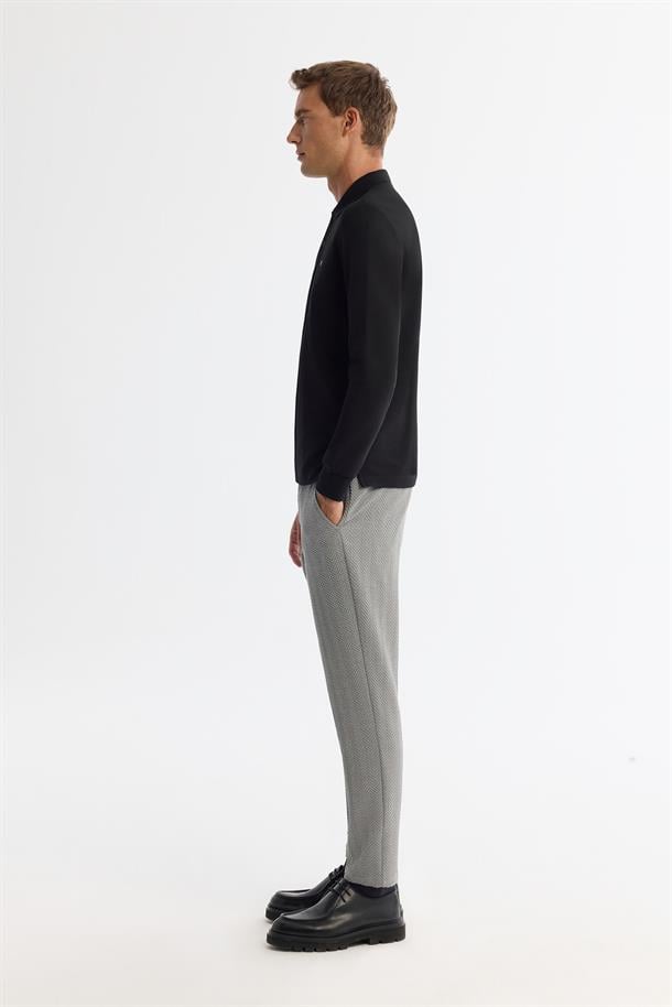 Siyah 2 Düğmeli Pamuklu Polo Yaka Sweatshirt