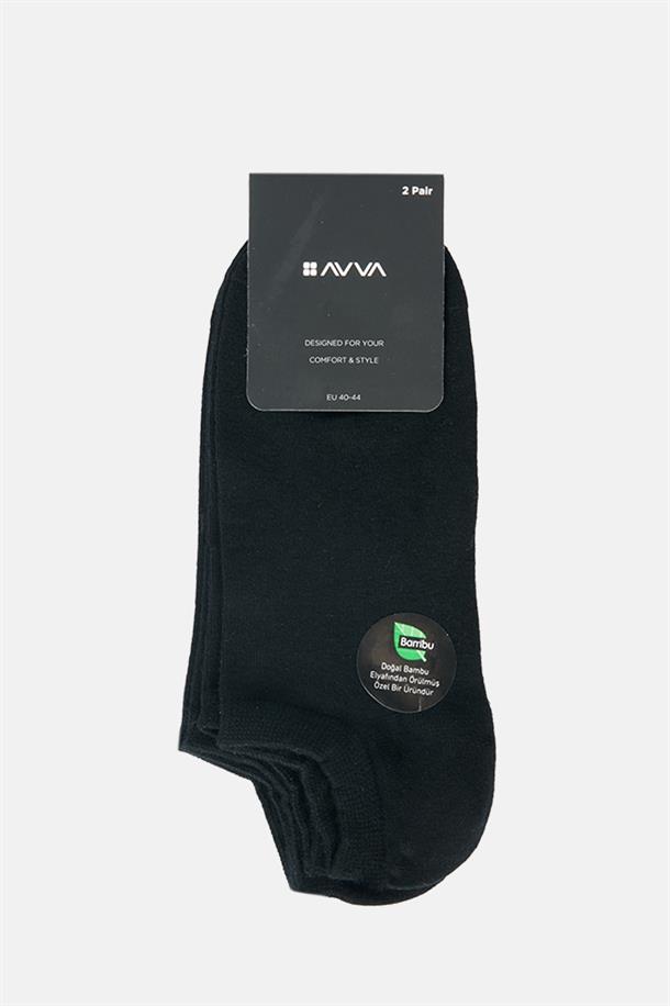 Siyah 2'li Düz Patik Çorap