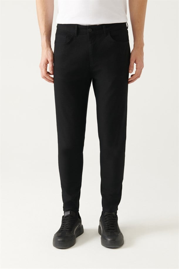Siyah 5 Cepli Pamuklu Likralı Slim Fit Pantolon
