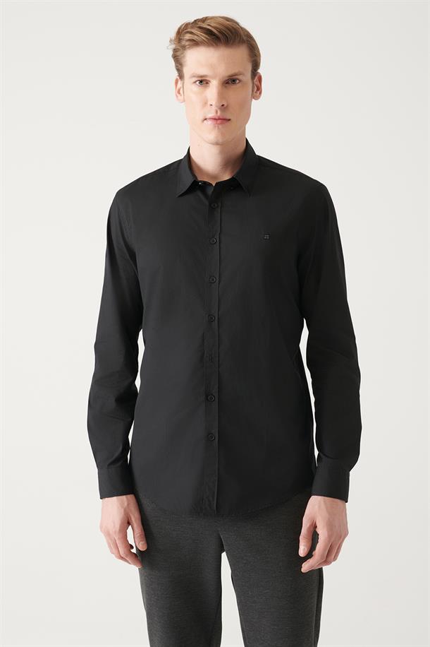 Siyah Basic Pamuklu Gömlek