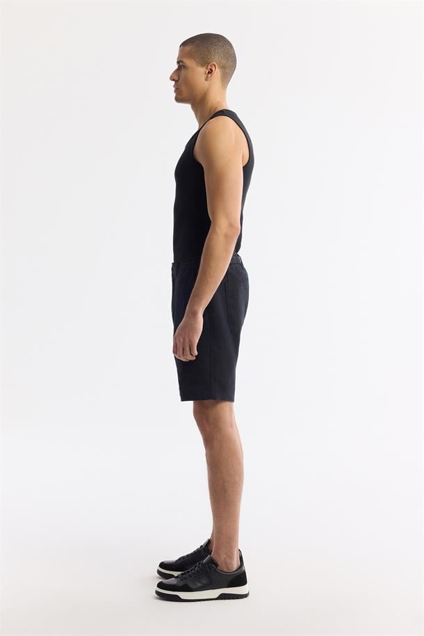 Siyah Beli Lastikli %100 Keten Assos Relaxed Fit Şort