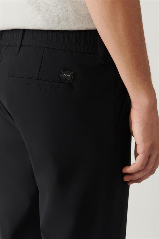 Siyah Beli Lastikli 360 Derece Esnek Teknik Kumaş Zeugma Slim Fit Pantolon
