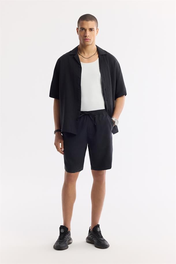 Siyah Beli Lastikli Modal Karışımlı Etenna Relaxed Fit Şort