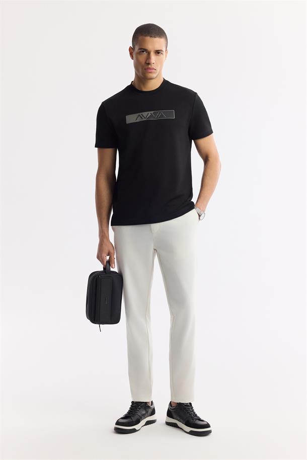 Siyah Bisiklet Yaka Baskılı Bi Stretch İnterlok T-Shirt