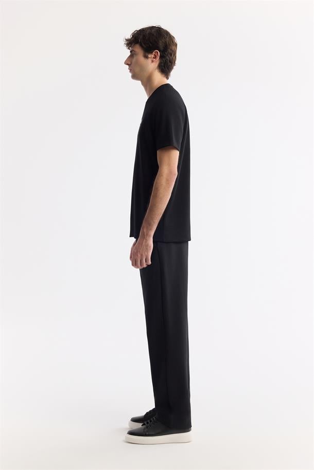 Siyah Bisiklet Yaka Baskılı Bi Stretch İnterlok T-Shirt