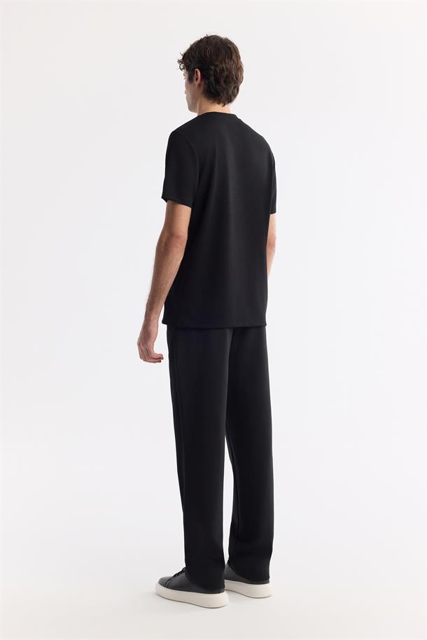 Siyah Bisiklet Yaka Baskılı Bi Stretch İnterlok T-Shirt