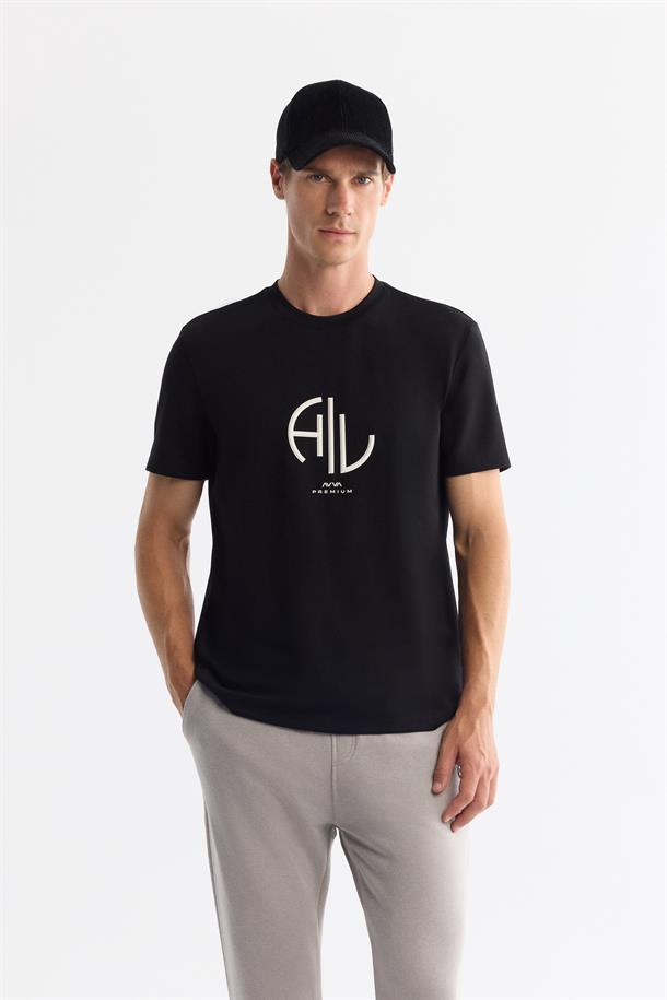 Black Crew Neck Printed T-Shirt