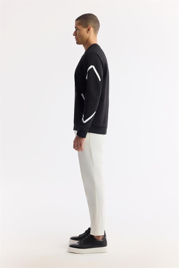 Siyah Bisiklet Yaka Flexi Baskılı İnterlok Sweatshirt