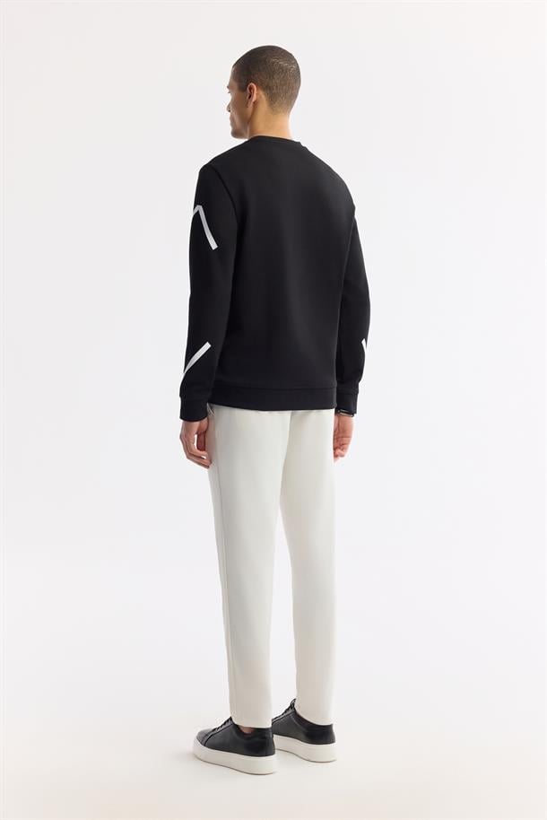 Siyah Bisiklet Yaka Flexi Baskılı İnterlok Sweatshirt
