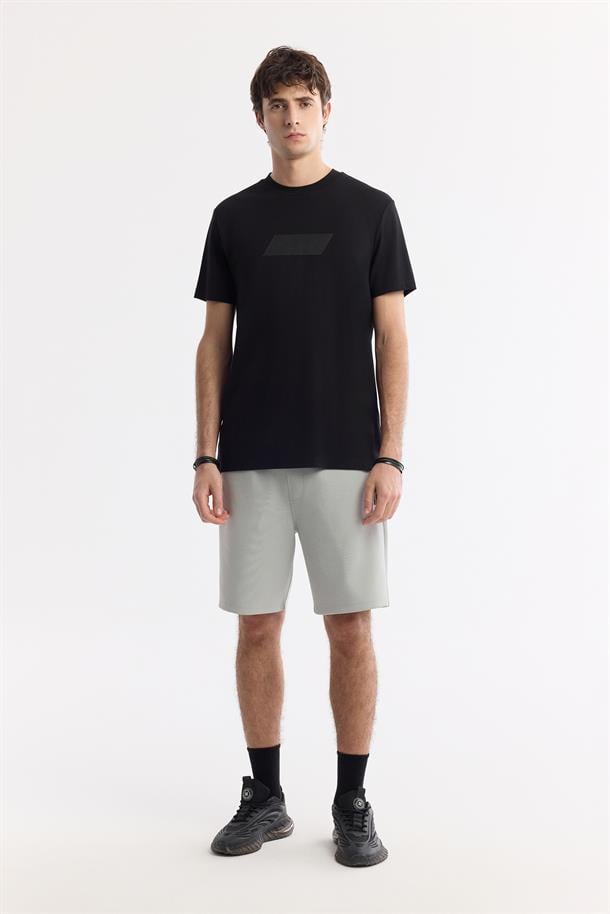 Siyah Bisiklet Yaka Hareketli Hologram Baskılı Shoft Touch T-Shirt