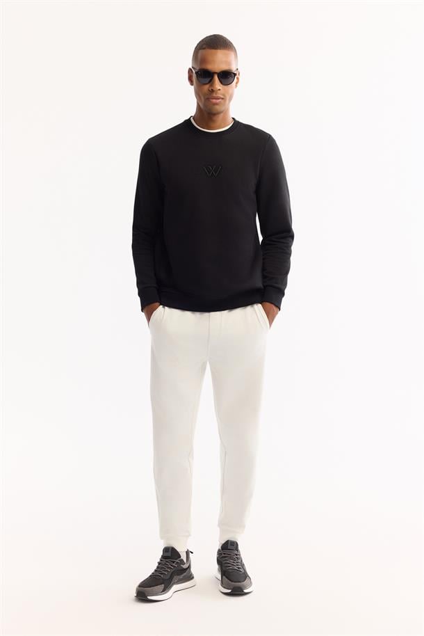 Siyah Bisiklet Yaka İçi 3 İplik Şardonlu Sweatshirt