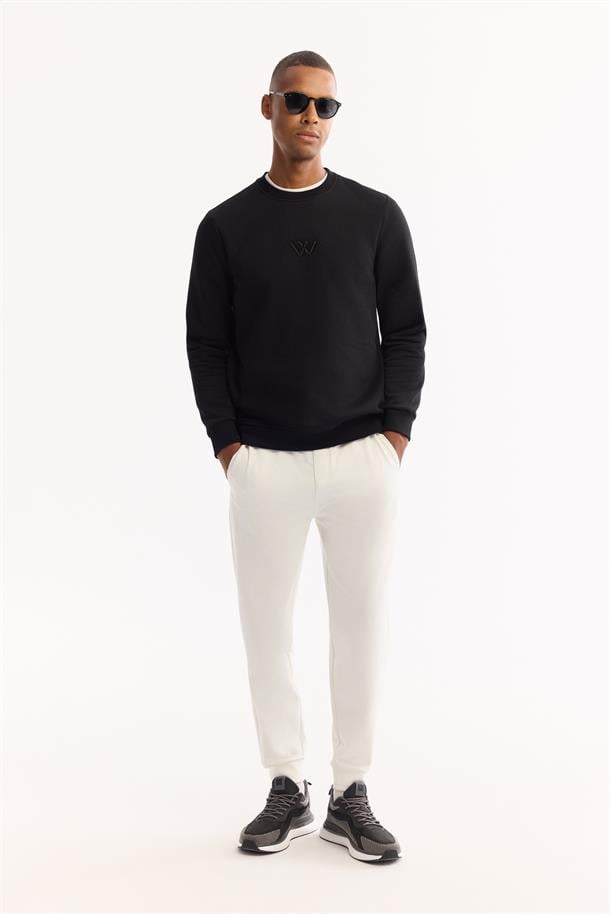 Siyah Bisiklet Yaka İçi 3 İplik Şardonlu Sweatshirt
