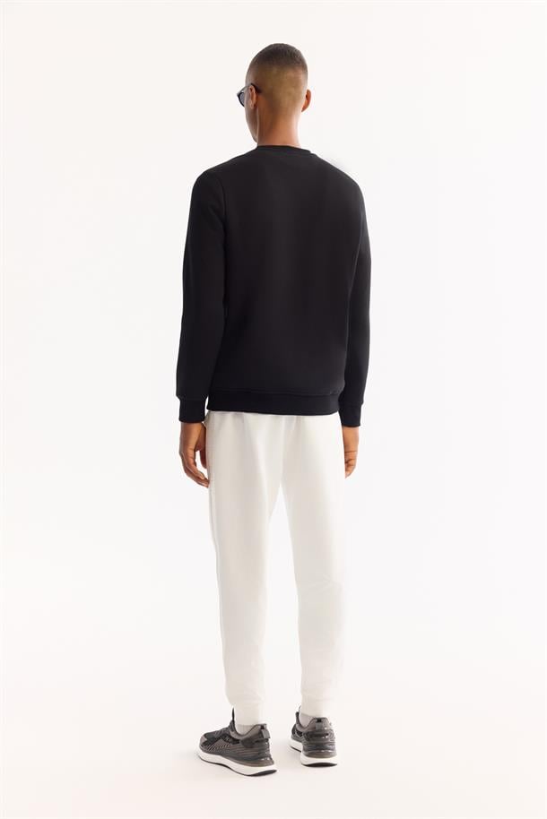 Siyah Bisiklet Yaka İçi 3 İplik Şardonlu Sweatshirt