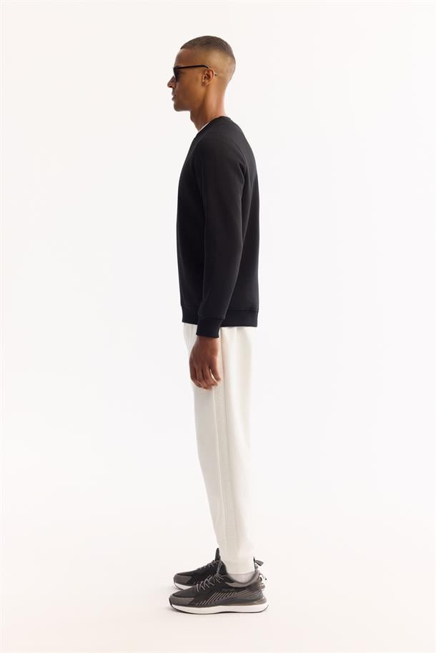 Siyah Bisiklet Yaka İçi 3 İplik Şardonlu Sweatshirt