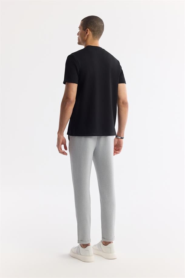 Siyah Bisiklet Yaka Reflektör Baskılı İnterlok T-Shirt
