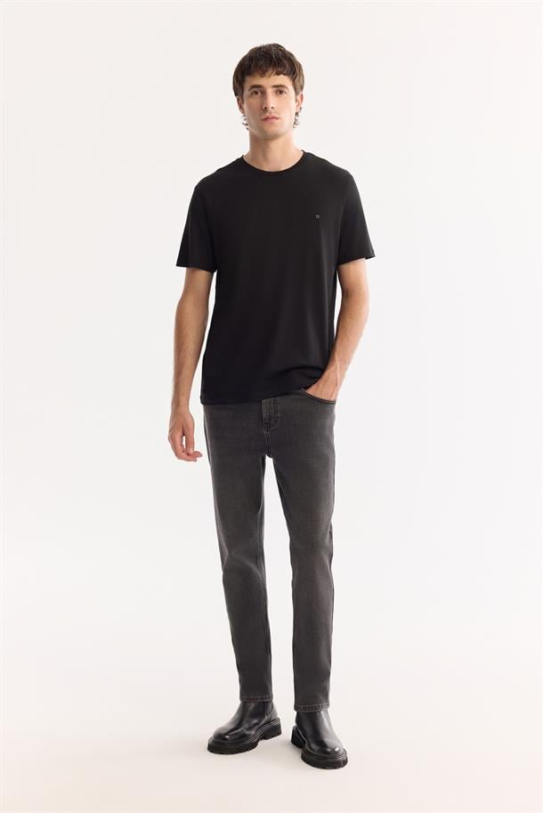 Siyah Bisiklet Yaka Soft Touch Basic T-Shirt