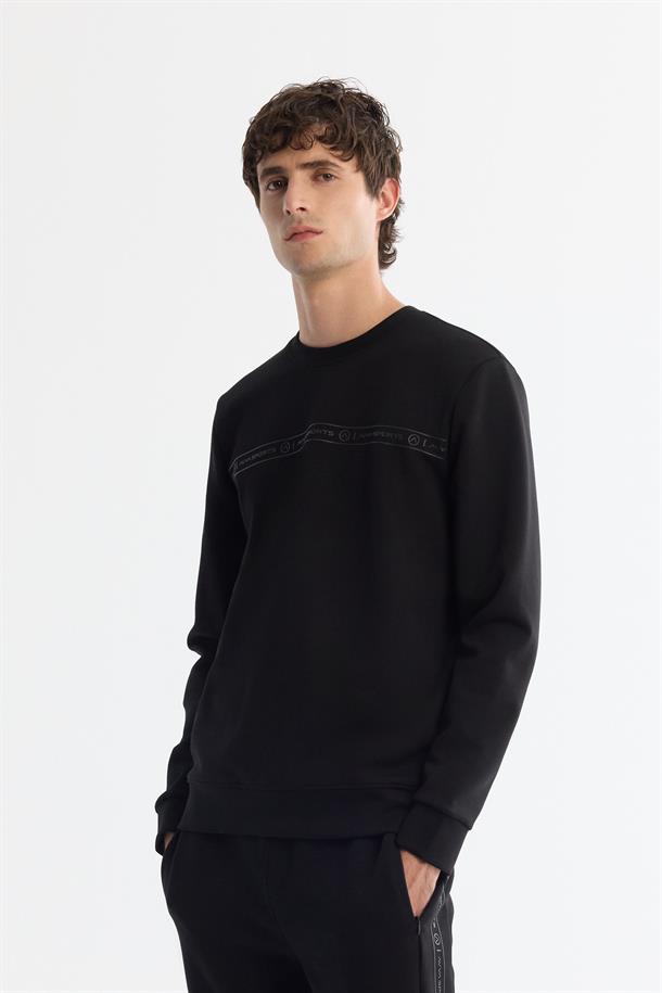 Siyah Bisiklet Yaka Sweatshirt