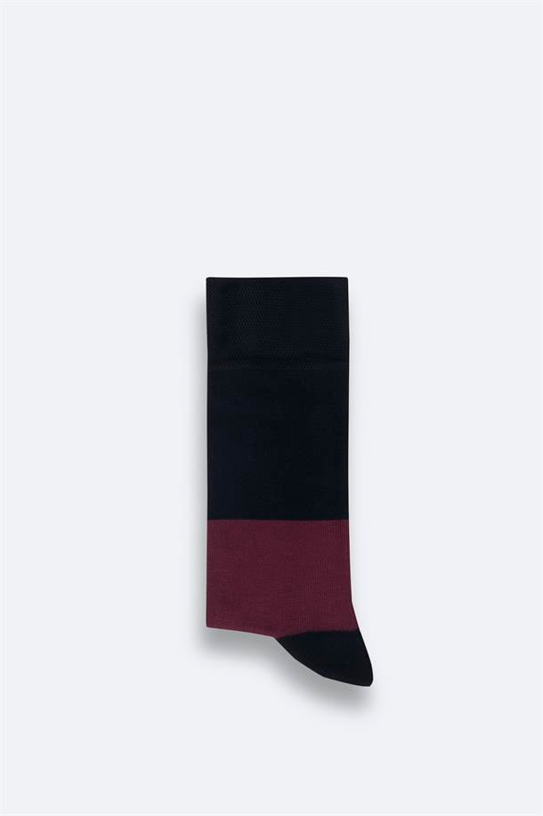 Siyah-Bordo Bloklu Soket Çorap