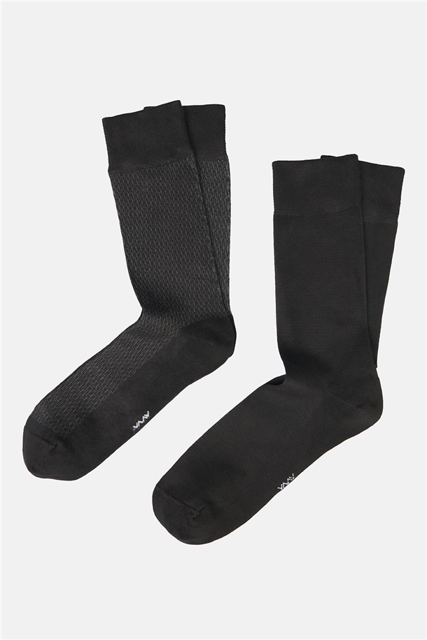 Siyah Desenli 2'li Soket Çorap