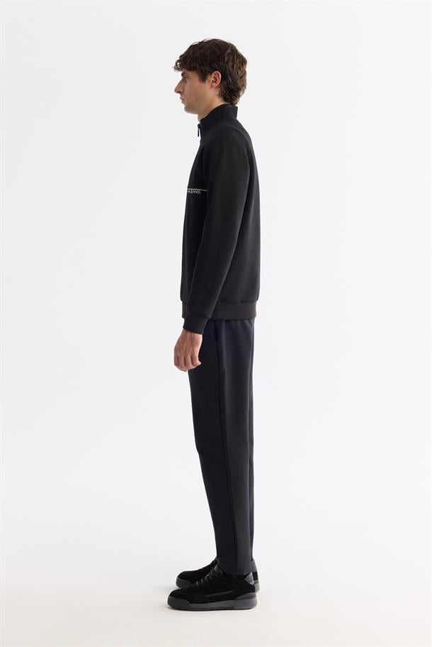 Siyah Dik yaka Fermuarlı sweatshirt