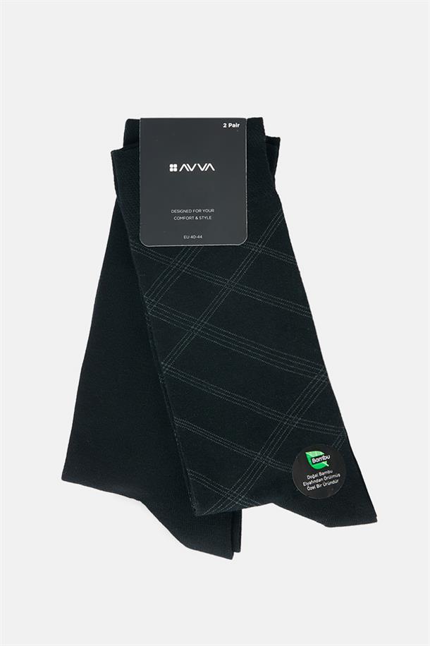 Siyah Düz/Desenli 2'li Soket Çorap