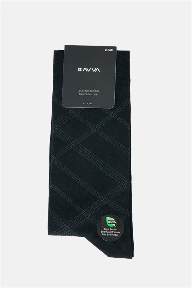 Siyah Düz/Desenli 2'li Soket Çorap