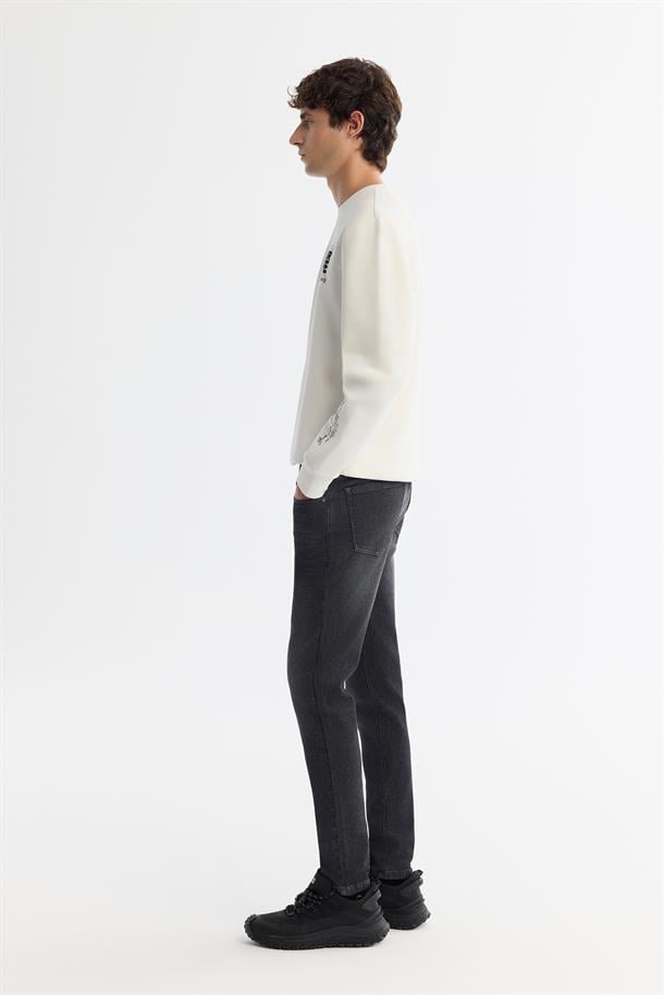 Siyah Eskitme Yıkama Skinny Fit Jean Pantolon