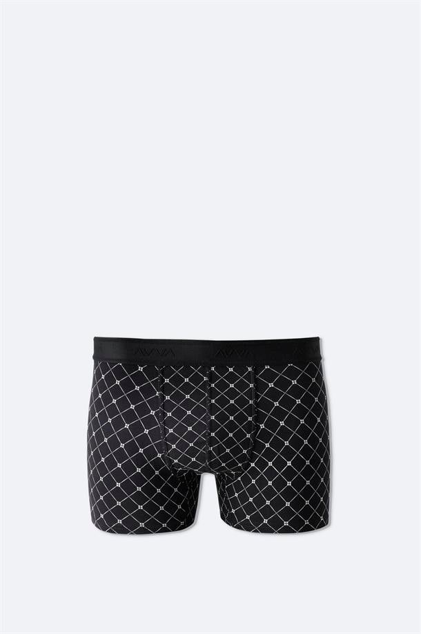 Siyah Geometrik Desenli Tekli Boxer