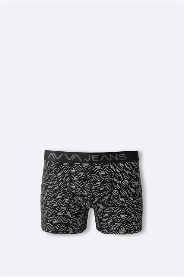Siyah Geometrik Desenli Tekli Boxer